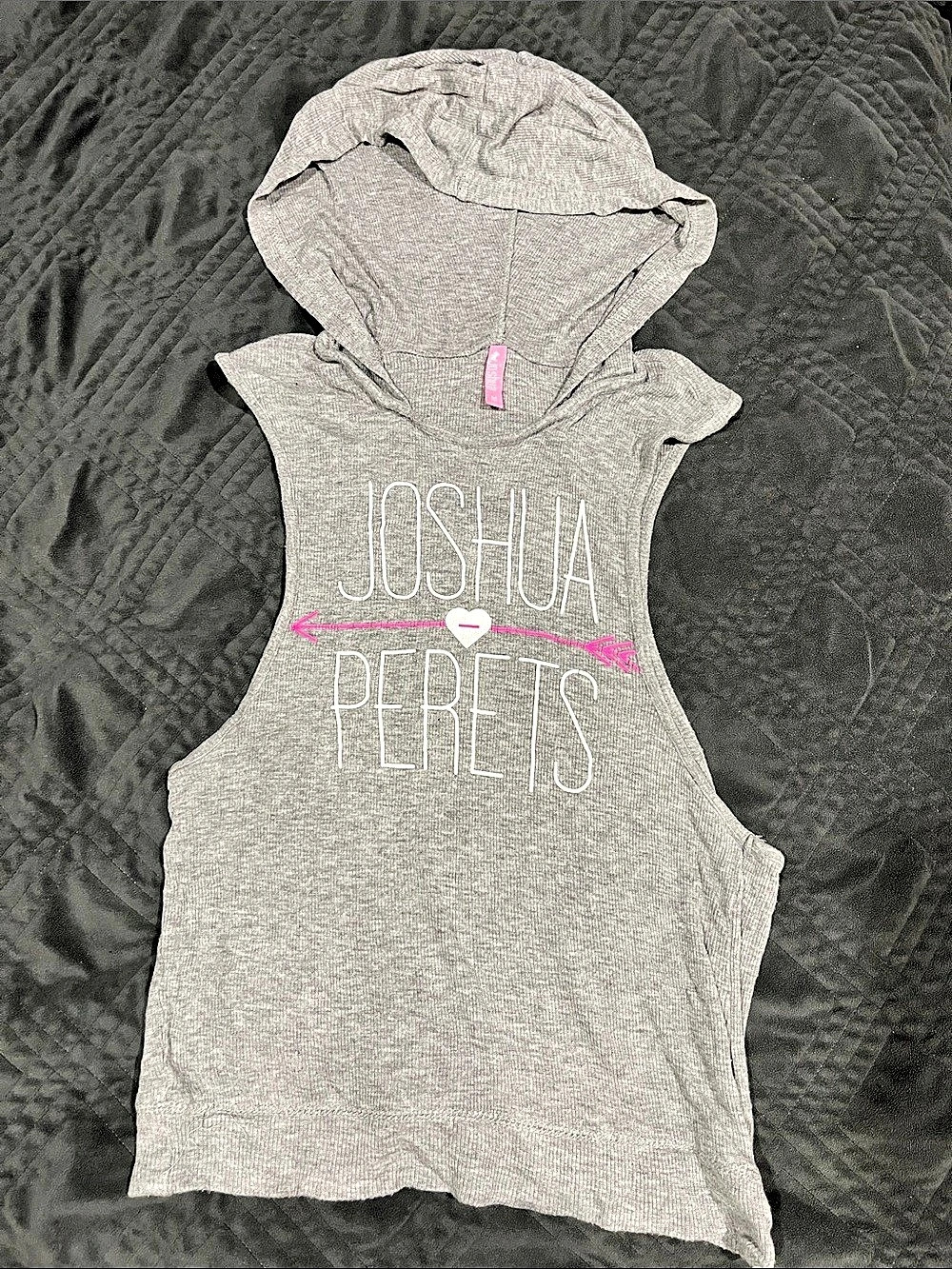 Joshua Perets Hooded Graphic Tank Top in Gray & Pink Size Medium